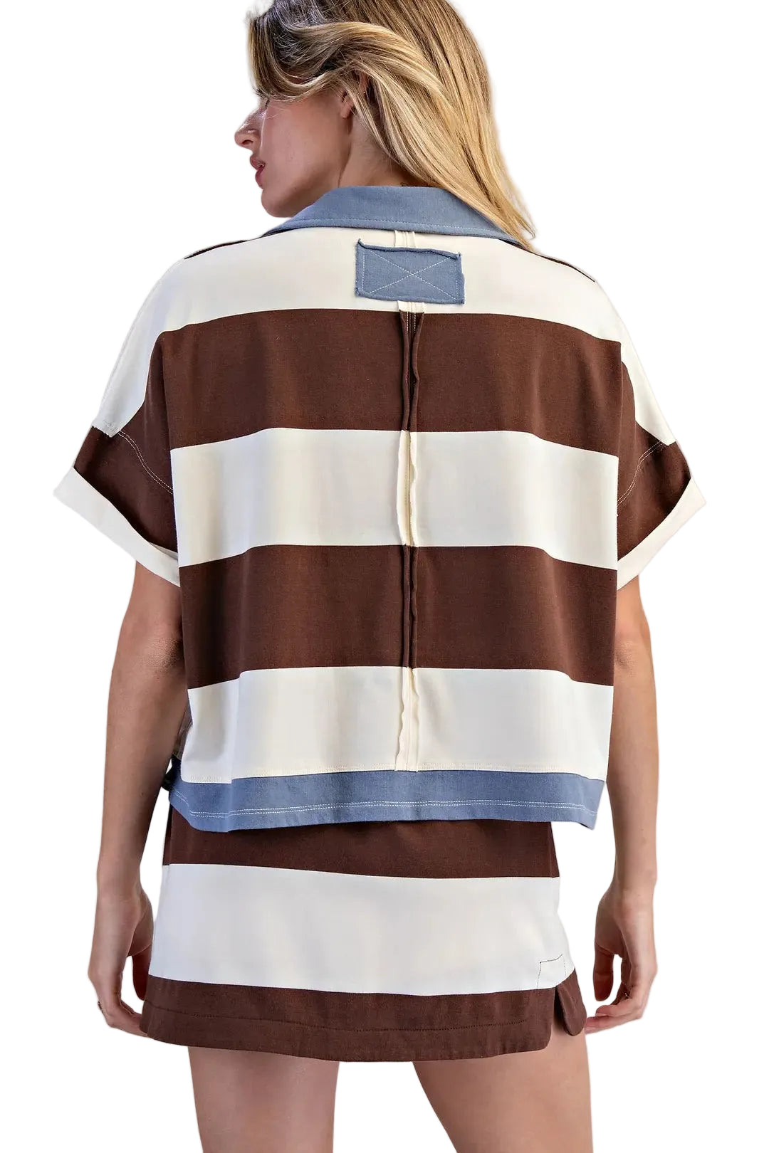 ee:some Women's Coco Enzyme Washed Striped Polo Top 