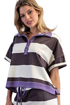 ee:some Women's Enzyme Washed Striped Polo Top
