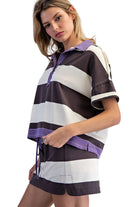 ee:some Women's Enzyme Washed Striped Polo Top