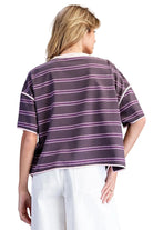 ee:some Women's Plum Jam Soft Washed Striped Boxy Top 