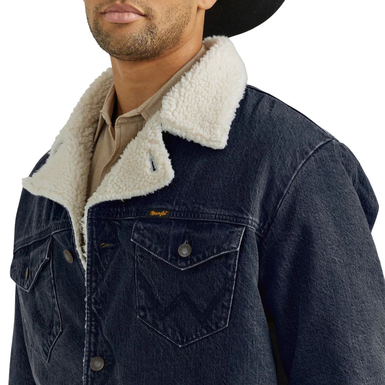 Men's Wrangler Rustic Navy Western Sherpa Lined Denim Wrange Jacket 112353374