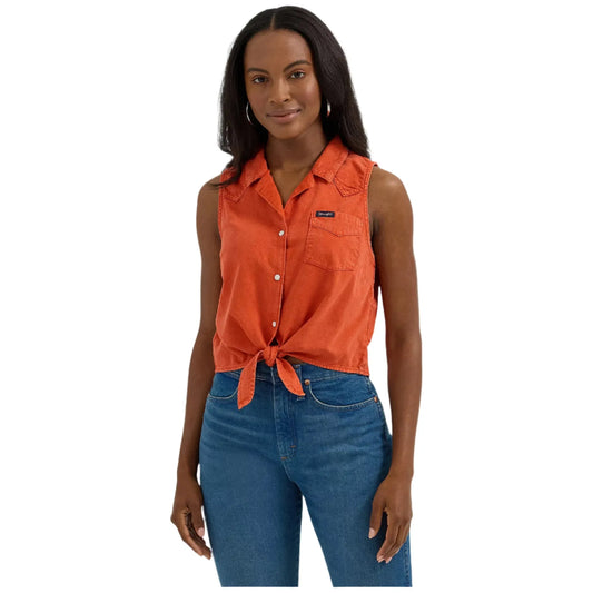 Women's Wrangler Sleeveless Tie Front Camp Shirt 112364384