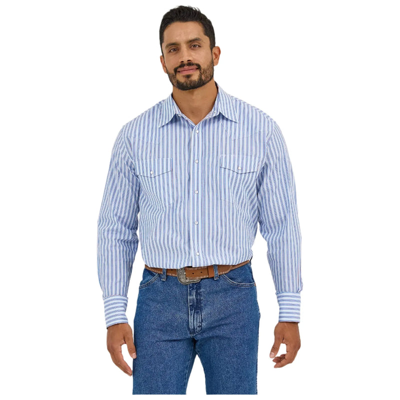 Men's Wrangler Wrinkle Resist Long Sleeve Western Snap Stripe Shirt 112365848 - Crazy House Western Wear