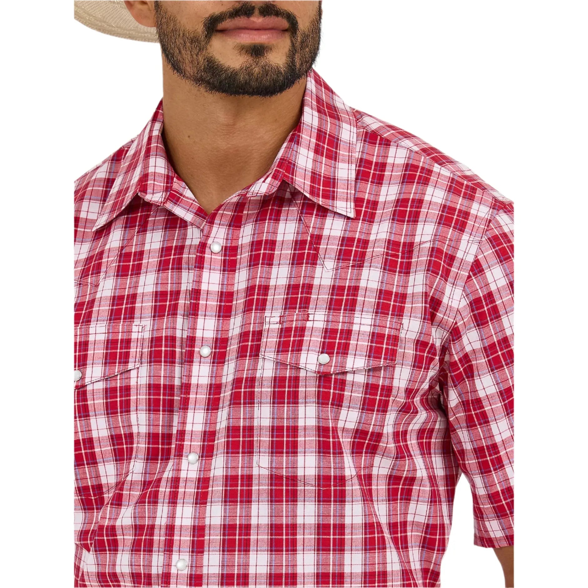 Men's Wrangler Resist Short Sleeve Western Snap Plaid Shirt 112365854 - Crazy House Western Wear