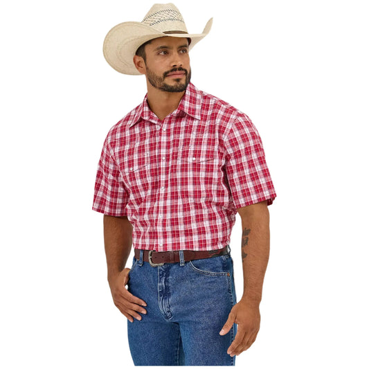 Men's Wrangler Resist Short Sleeve Western Snap Plaid Shirt 112365854