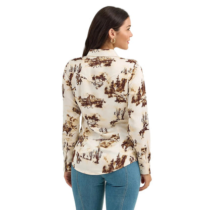 Women's Wrangler Bold Bucking Cowboy Western Snap Shirt 112367229
