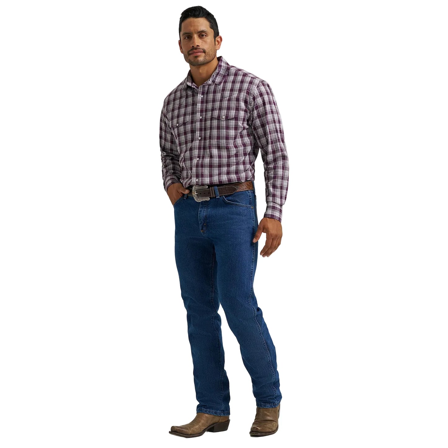 Men's Wrangler Wrinkle Resist Long Sleeve Western Snap Plaid Shirt 112367709