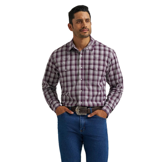 Men's Wrangler Wrinkle Resist Long Sleeve Western Snap Plaid Shirt 112367709