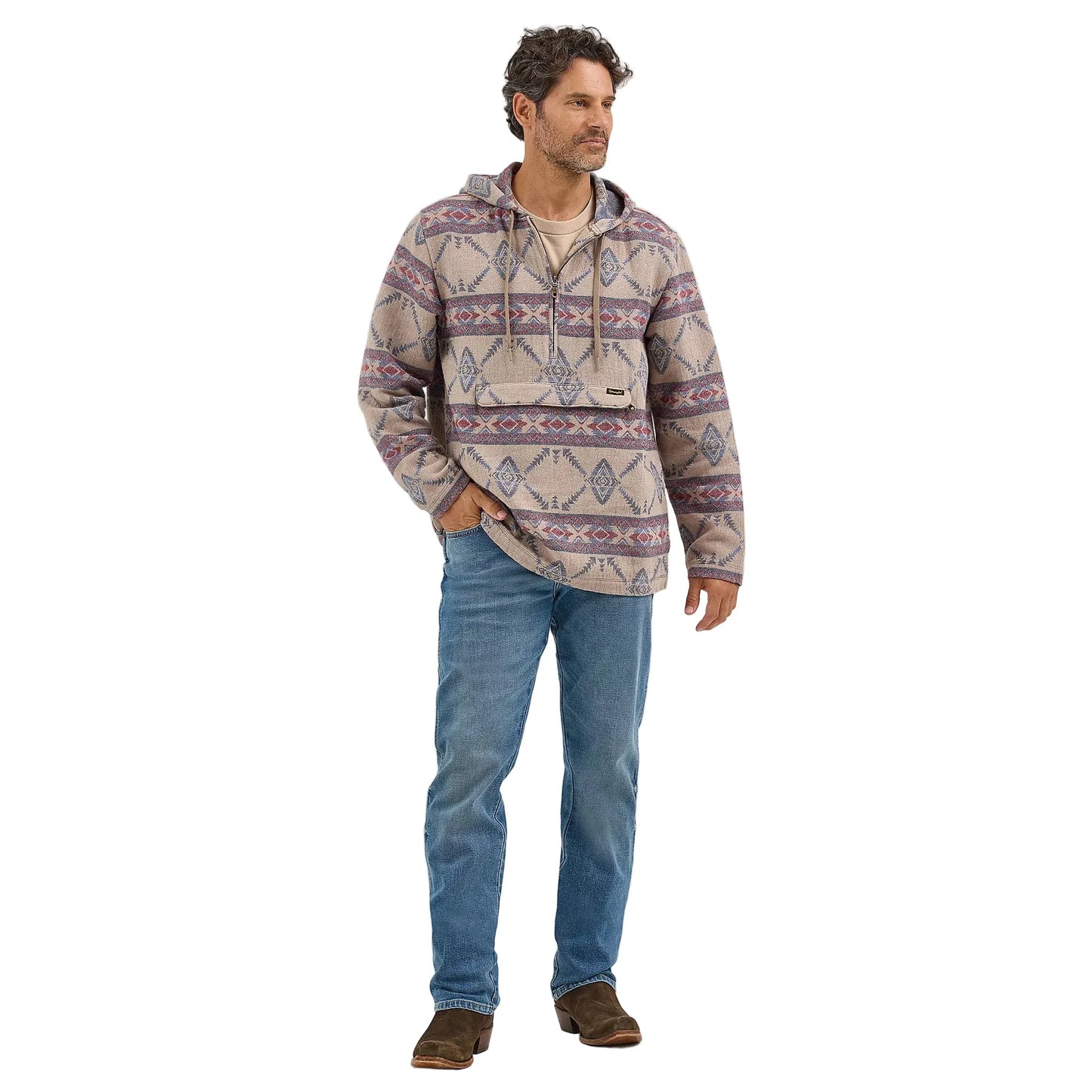 Men's Wrangler Jacquard Quarter Zip Hooded Popover Jacket112368214