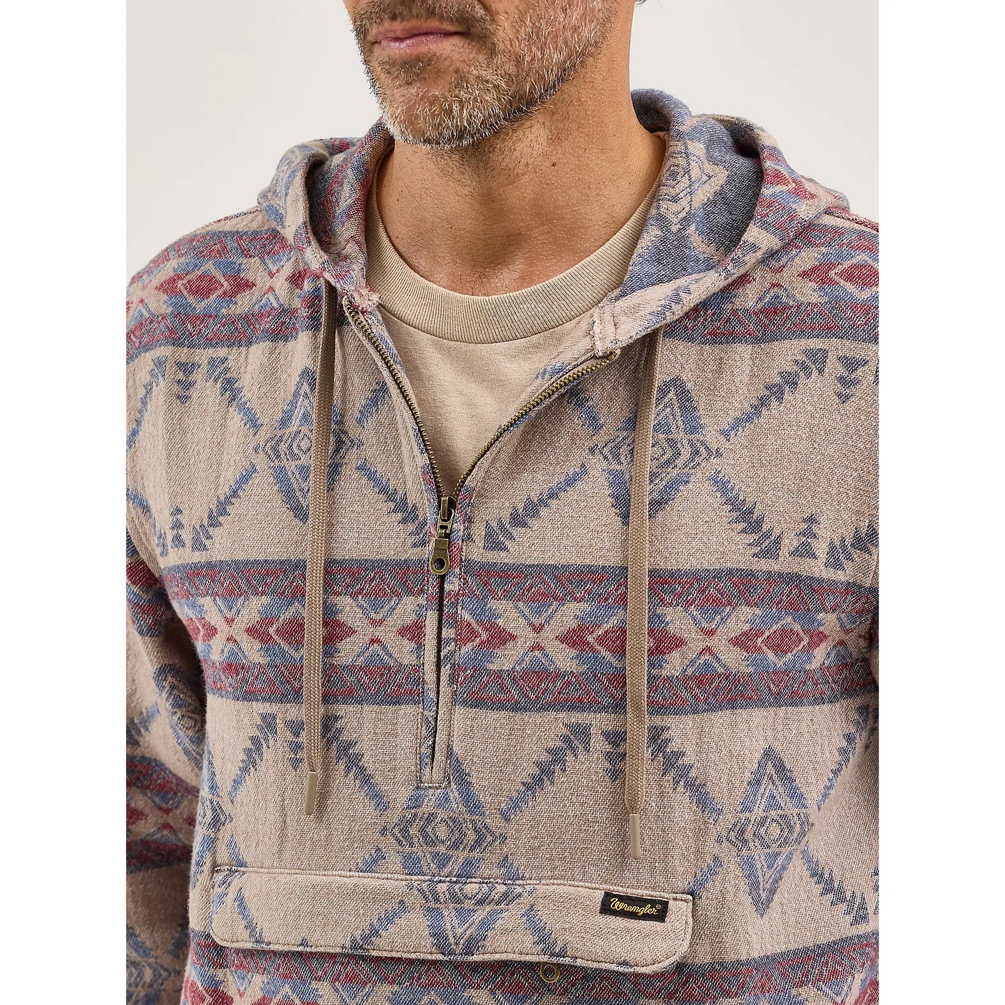 Men's Wrangler Jacquard Quarter Zip Hooded Popover Jacket112368214