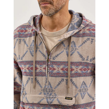 Men's Wrangler Jacquard Quarter Zip Hooded Popover Jacket112368214