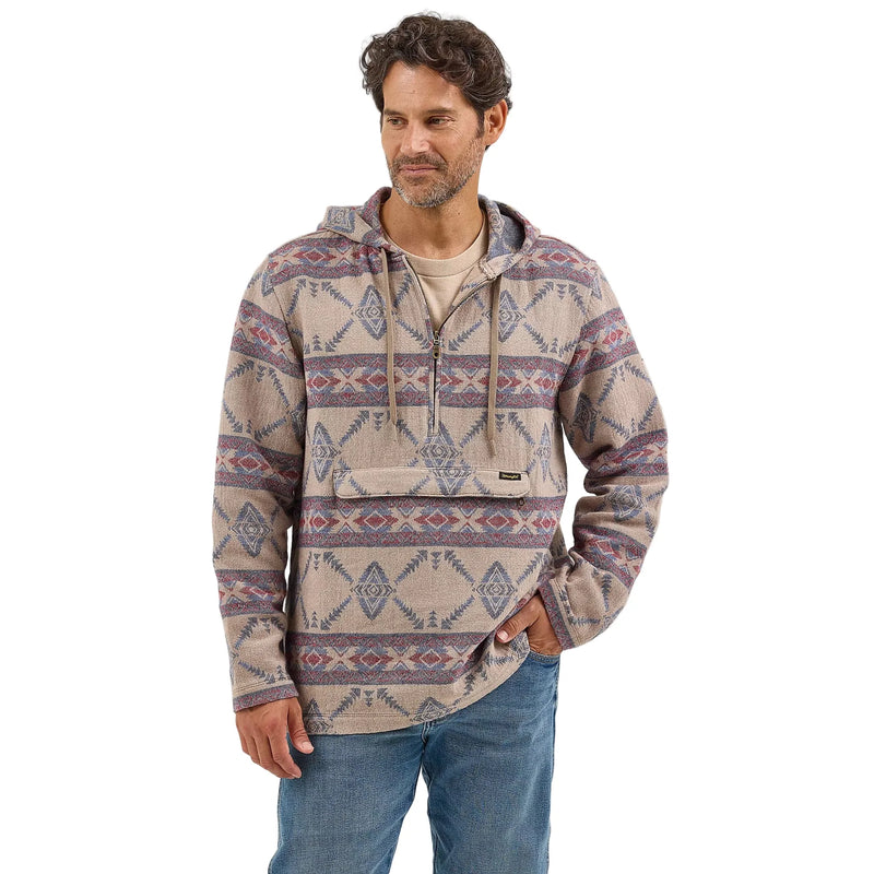 Men's Wrangler Jacquard Quarter Zip Hooded Popover Jacket112368214