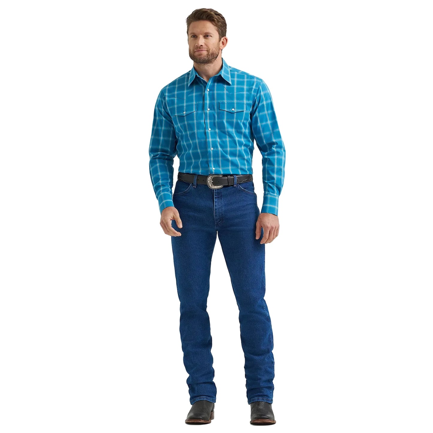 Men's Wrangler Wrinkle Resist Long Sleeve Western Snap Plaid Shirt  