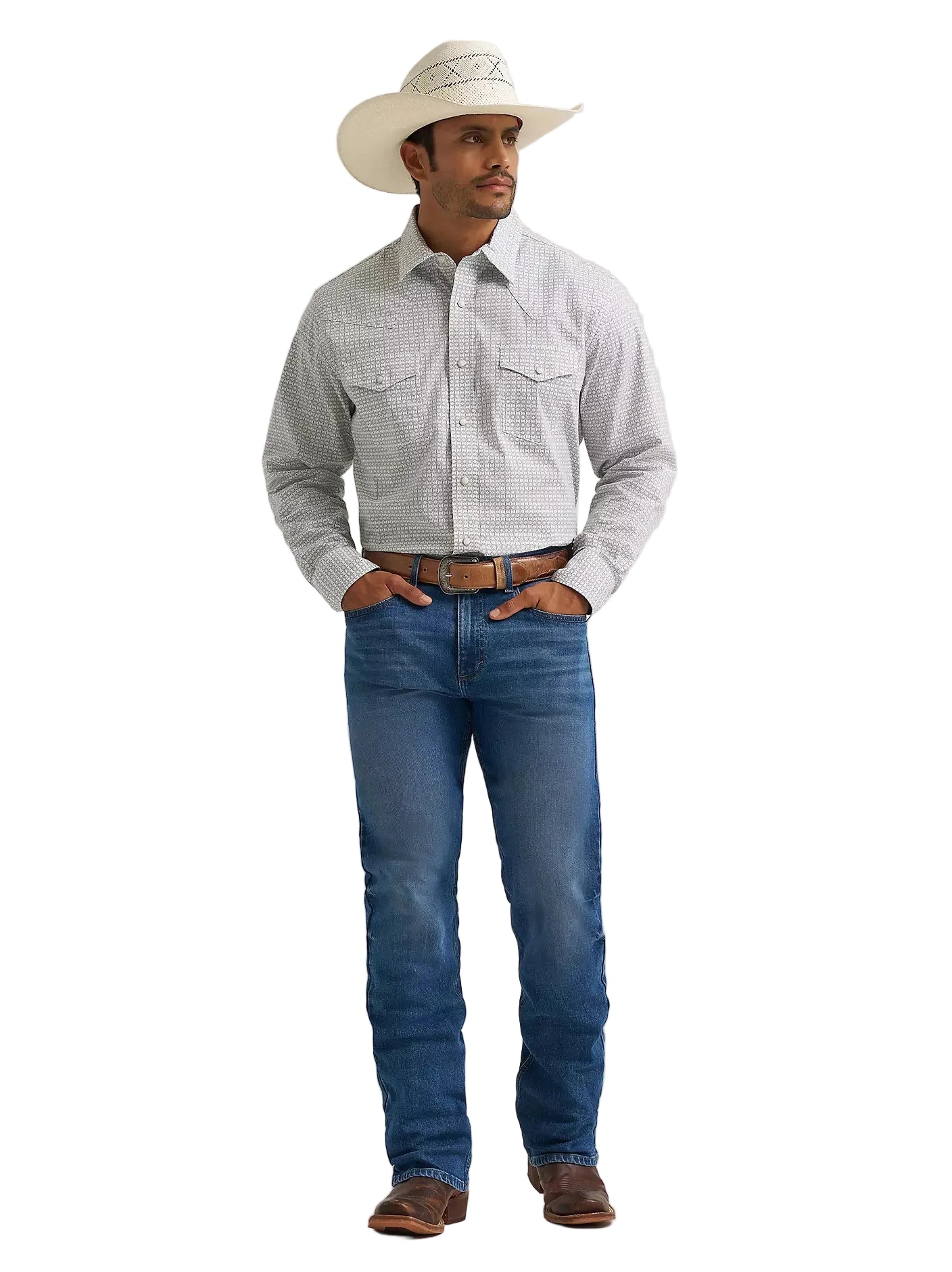 Men's Wrangler 20X® Gray Diamond Competition Advanced Comfort Long Sleeve Two Pocket Western Snap Shirt 112374296