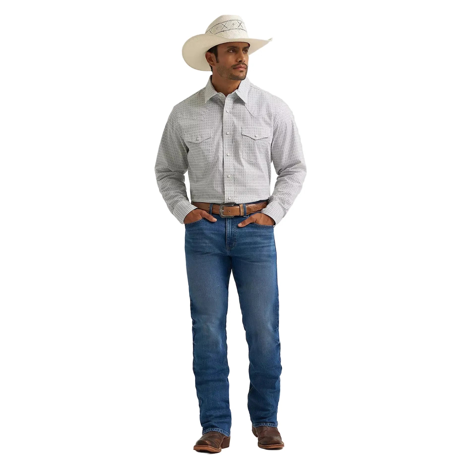 Men's Wrangler 20X® Gray Diamond Competition Advanced Comfort Long Sleeve Two Pocket Western Snap Shirt 112374296