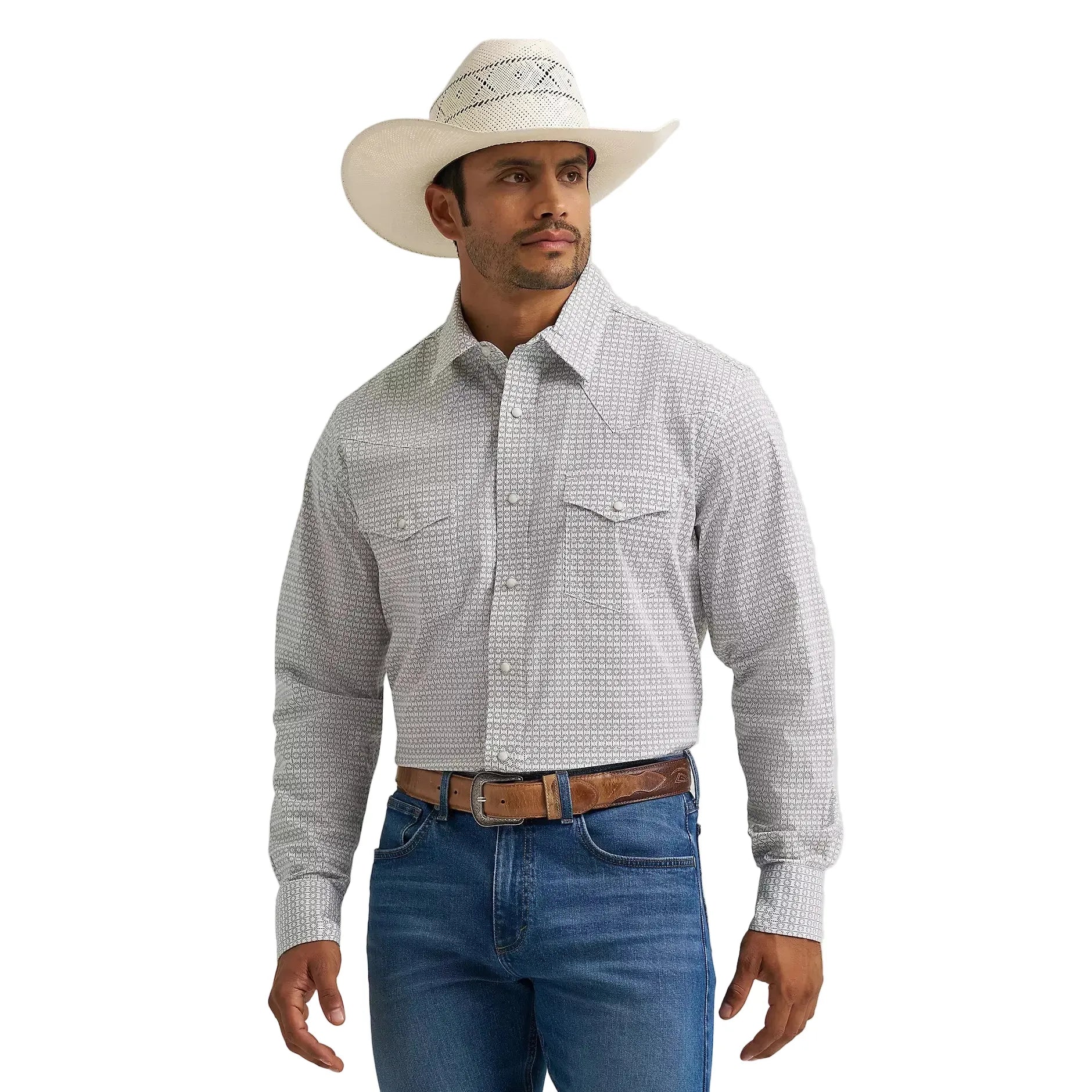 Men's Wrangler 20X® Gray Diamond Competition Advanced Comfort Long Sleeve Two Pocket Western Snap Shirt 112374296