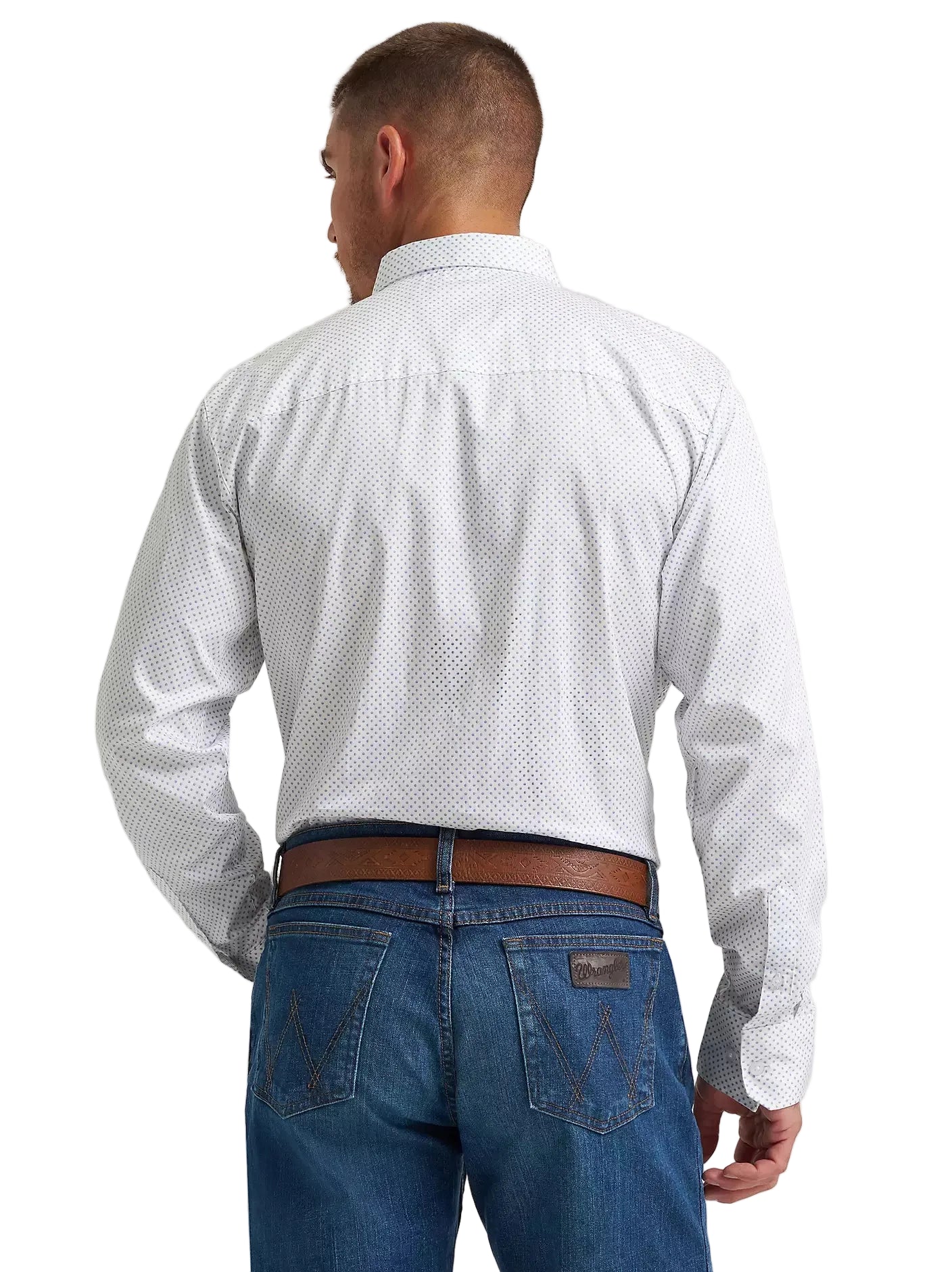 Men's Wrangler® George Strait™ Peachy Plaid Long Sleeve Button Down One Pocket Shirt 112374610