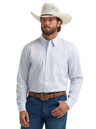 Men's Wrangler Azure Stripes Cody Johnson One Pocket Button Down Shirt 112374488