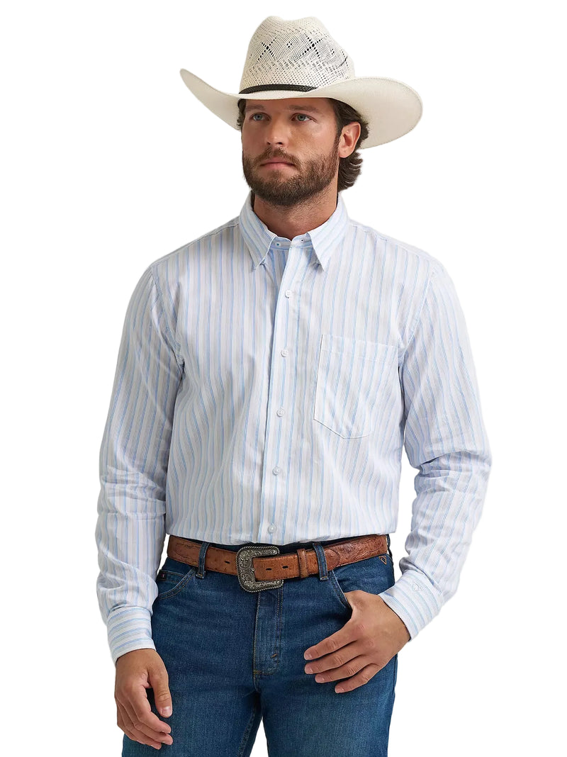 Men's Wrangler Azure Stripes Cody Johnson One Pocket Button Down Shirt 112374488