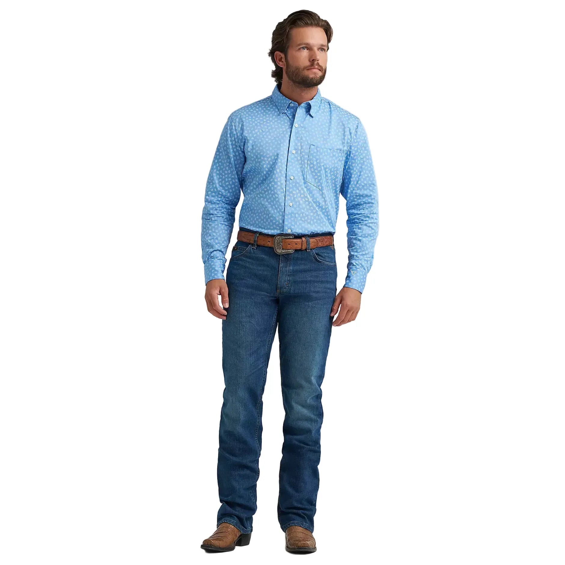 Men's Wrangler Cody Johnson Azure Paisley One Pocket Button Down Shirt 112374495