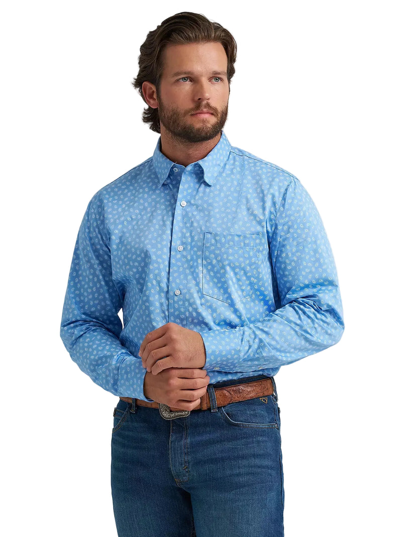 Men's Wrangler Cody Johnson Azure Paisley One Pocket Button Down Shirt 112374495