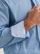 Men's Wrangler® George Strait™ Baby Blue Cross Long Sleeve Button Down One Pocket Shirt 112374582