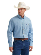 Men's Wrangler® George Strait™ Baby Blue Cross Long Sleeve Button Down One Pocket Shirt 112374582