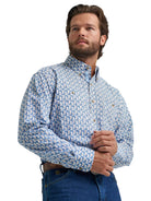 Men's Wrangler® George Strait™ Baby Blue Paisley Long Sleeve Button Down Two Pocket Shirt 112374583