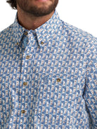 Men's Wrangler® George Strait™ Baby Blue Paisley Long Sleeve Button Down Two Pocket Shirt 112374583