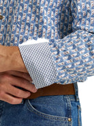 Men's Wrangler® George Strait™ Baby Blue Paisley Long Sleeve Button Down Two Pocket Shirt 112374583