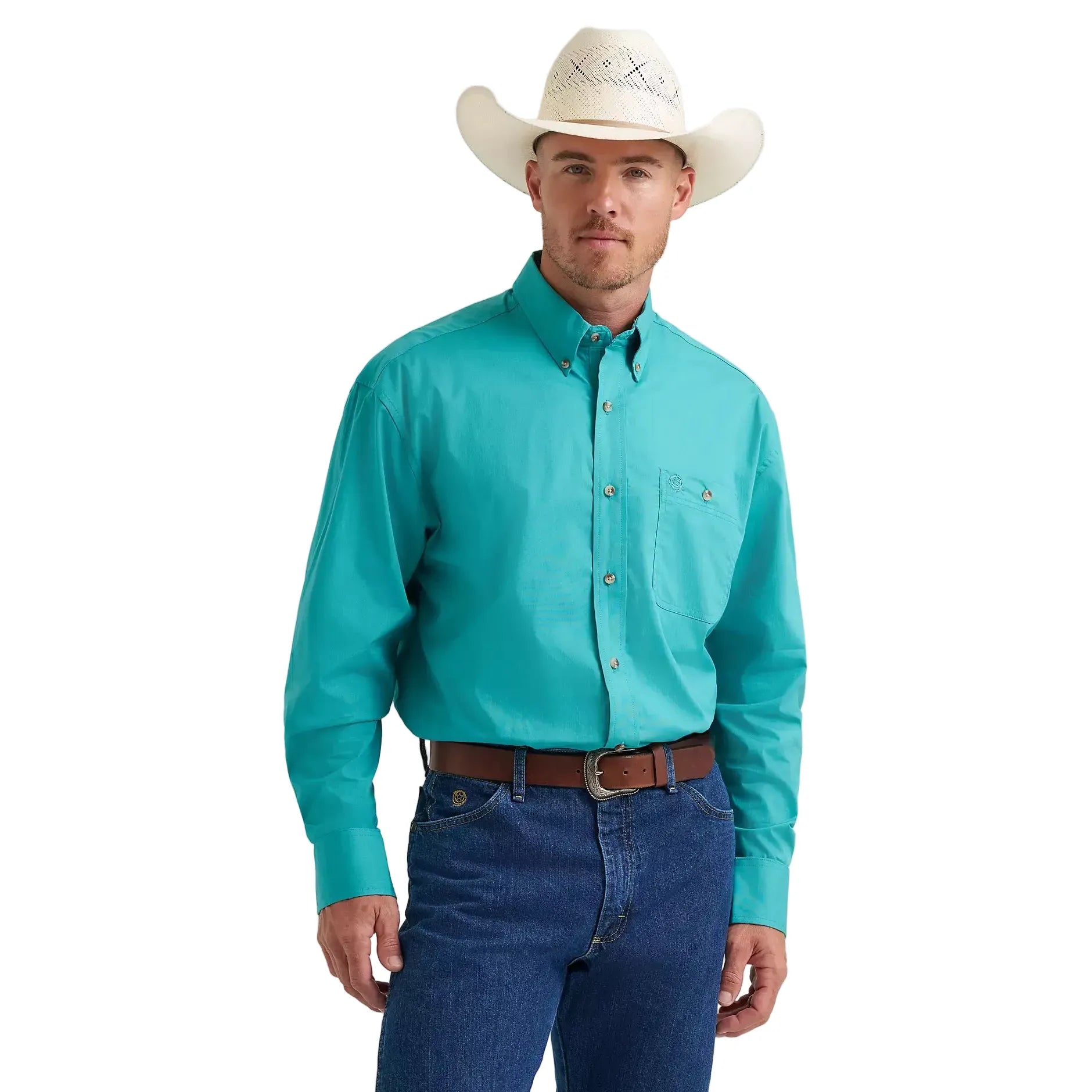 Men's Wrangler George Strait Solid One Pocket Button Down Shirt 112374595