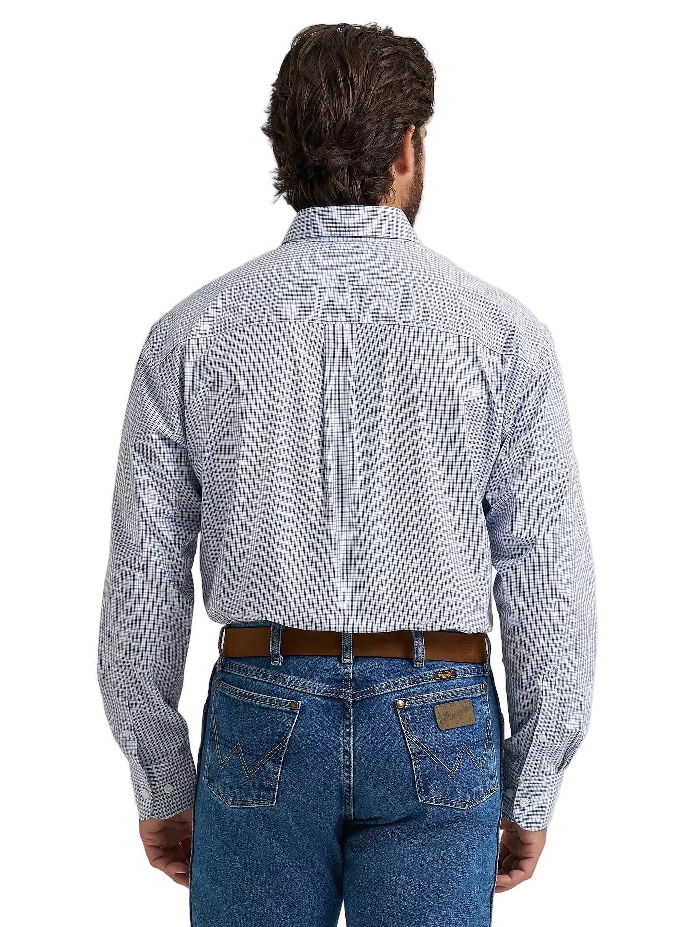 Men's Wrangler® George Strait™ Baby Blue Check Long Sleeve Button Down Two Pocket Shirt 112374605