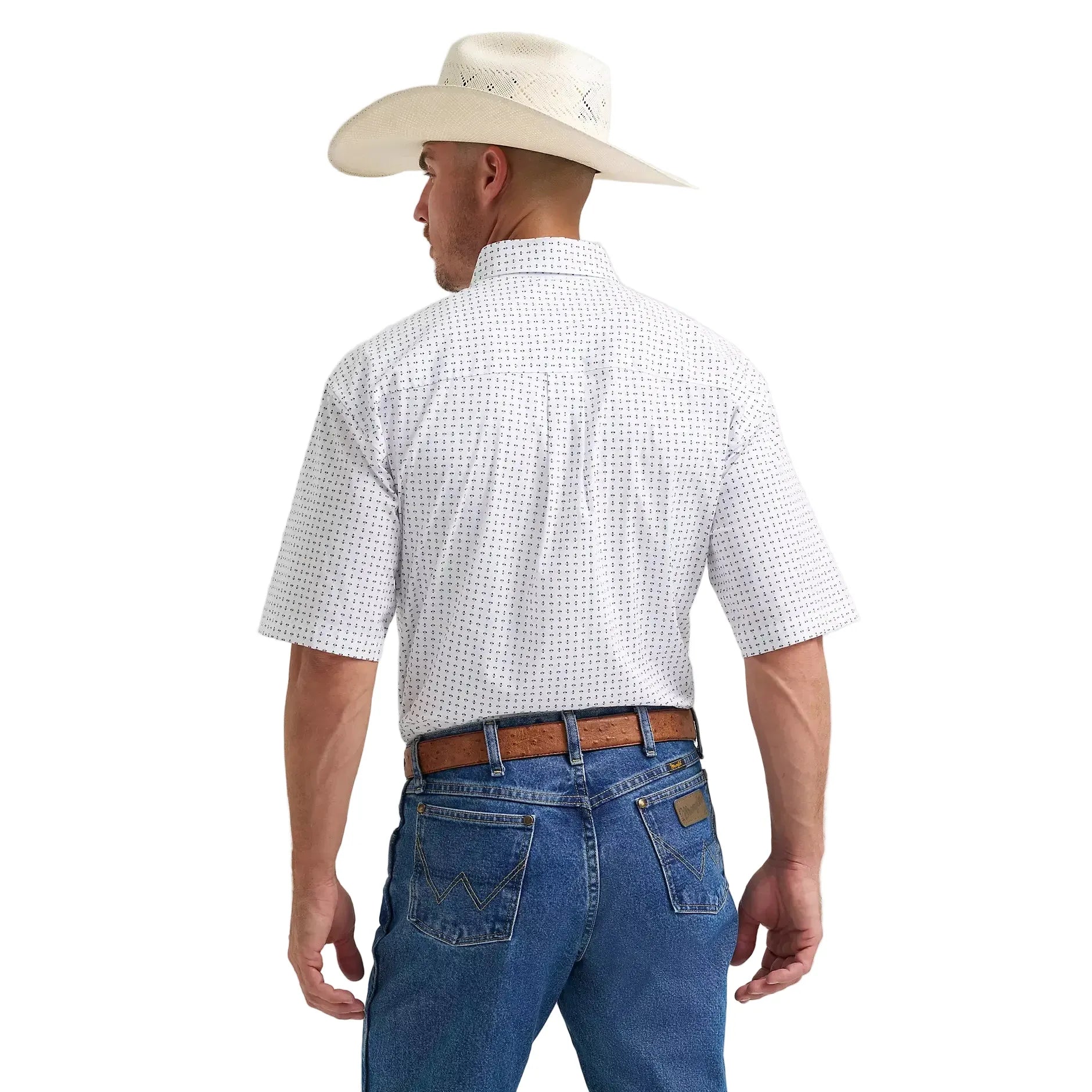 Men's Wrangler Baby Blue Dots George Strait Short Sleeve Button Down Shirt 112374607