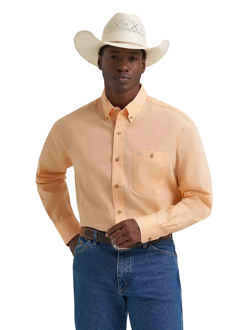 Men's Wrangler® George Strait™ Peachy Solid One Pocket Button Down Shirt 112374608