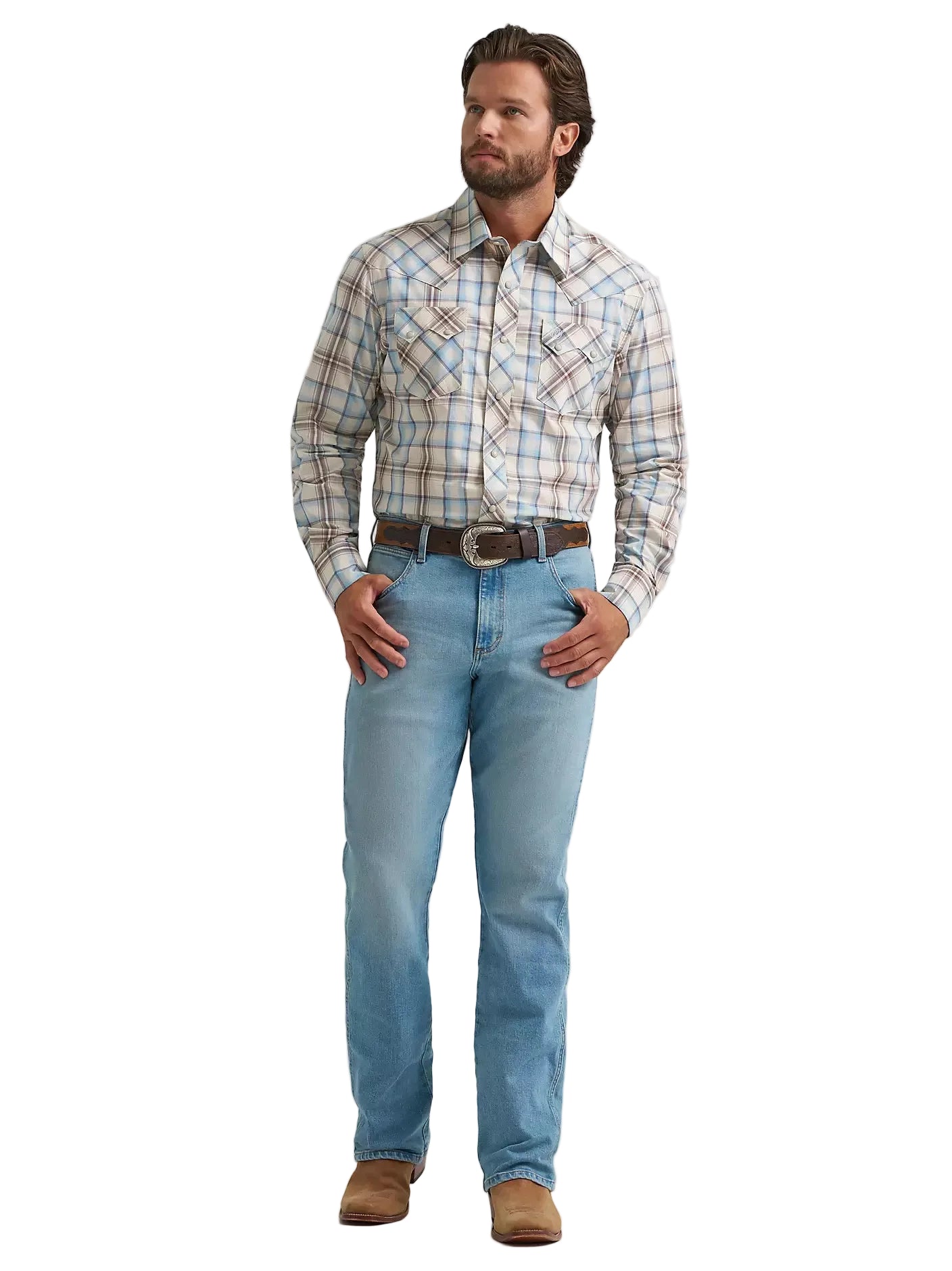 Men's Wrangler Retro® Historic Tan Long Sleeve Sawtooth Snap Pocket Western Shirt 112374742