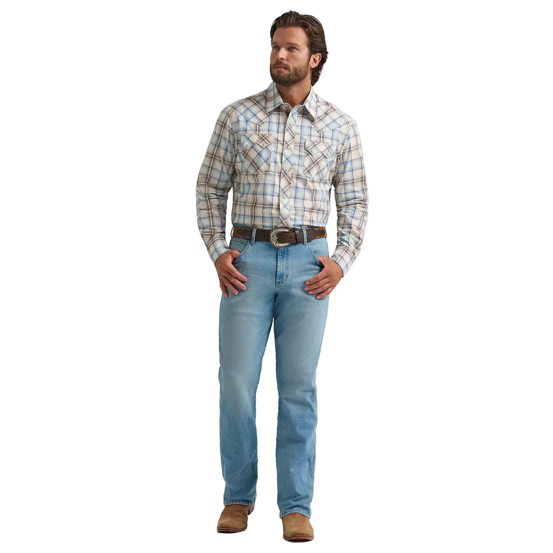 Men's Wrangler Retro® Historic Tan Long Sleeve Sawtooth Snap Pocket Western Shirt 112374742