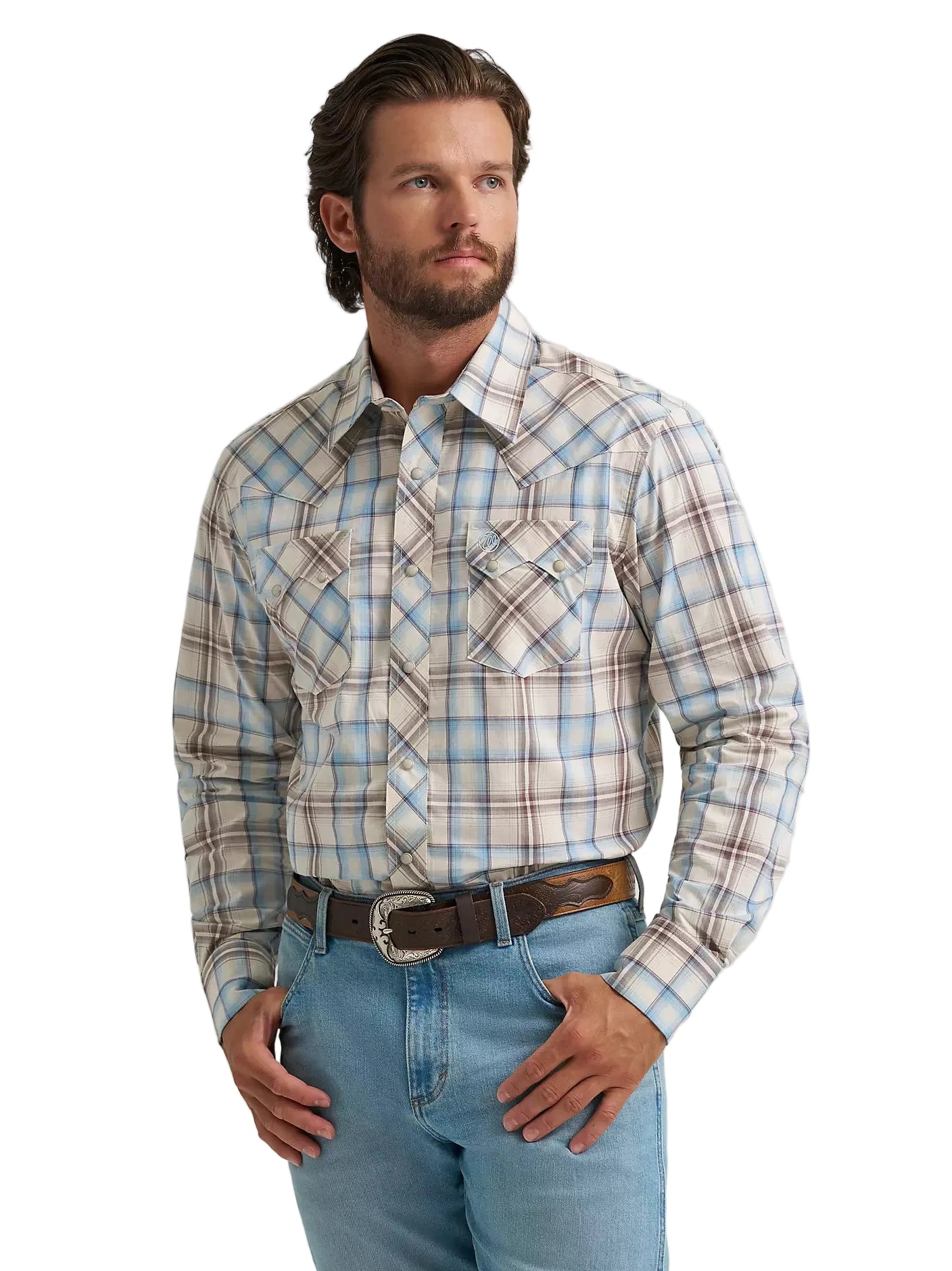 Men's Wrangler Retro® Historic Tan Long Sleeve Sawtooth Snap Pocket Western Shirt 112374742