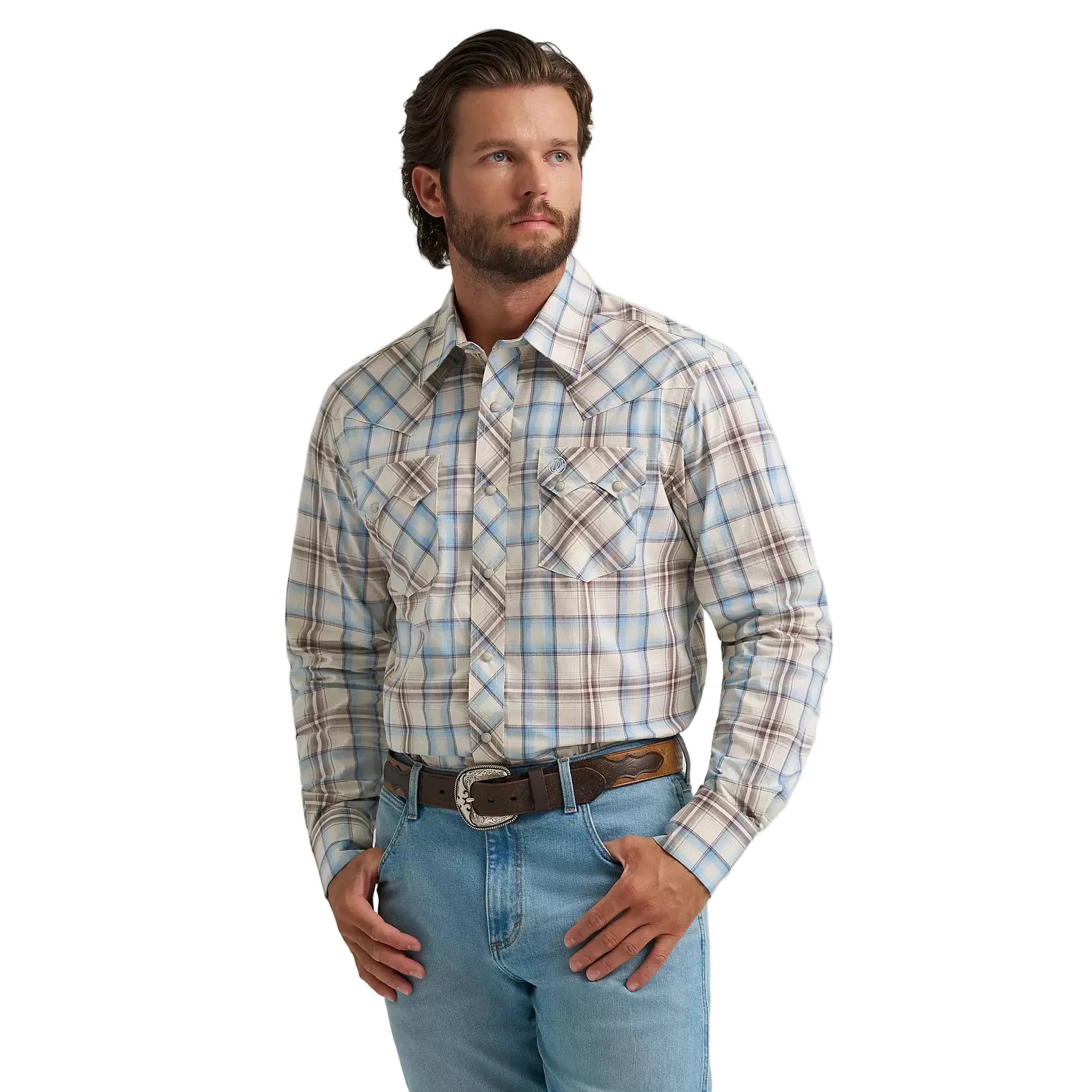 Men's Wrangler Retro® Historic Tan Long Sleeve Sawtooth Snap Pocket Western Shirt 112374742