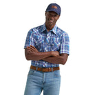 Men's Wrangler Navy Orchid Retro Short Sleeve Sawtooth Pocket Western Shirt 112374756