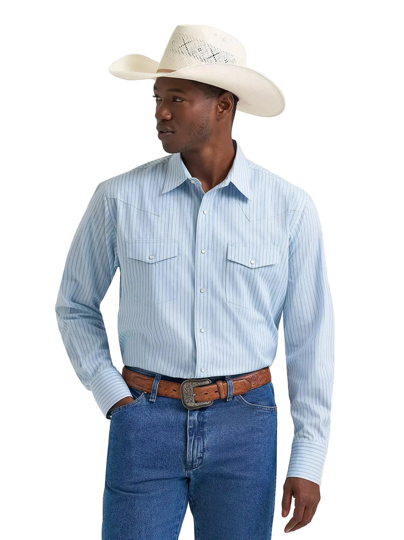 Men's Wrangler Wrinkle Resist Long Sleeve Western Snap Stripe Shirt 112374876
