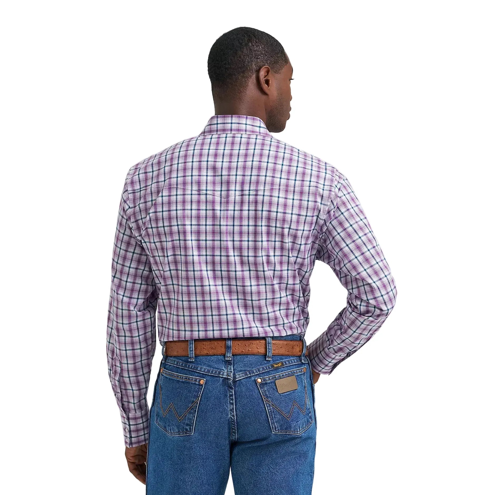Men's Wrangler Violet Wrinkle Resist Long Sleeve Western Snap Plaid Shirt 112374877