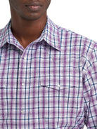 Men's Wrangler Violet Wrinkle Resist Long Sleeve Western Snap Plaid Shirt 112374877