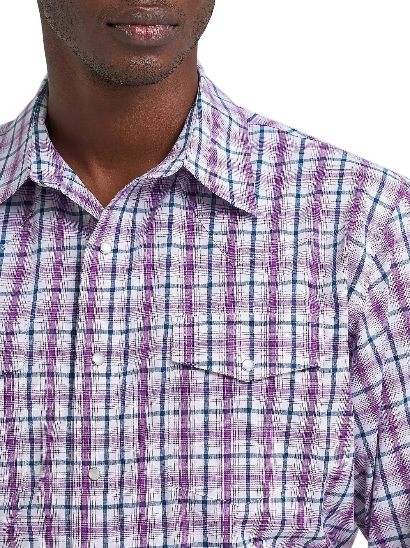 Men's Wrangler Violet Wrinkle Resist Long Sleeve Western Snap Plaid Shirt 112374877
