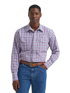 Men's Wrangler Violet Wrinkle Resist Long Sleeve Western Snap Plaid Shirt 112374877