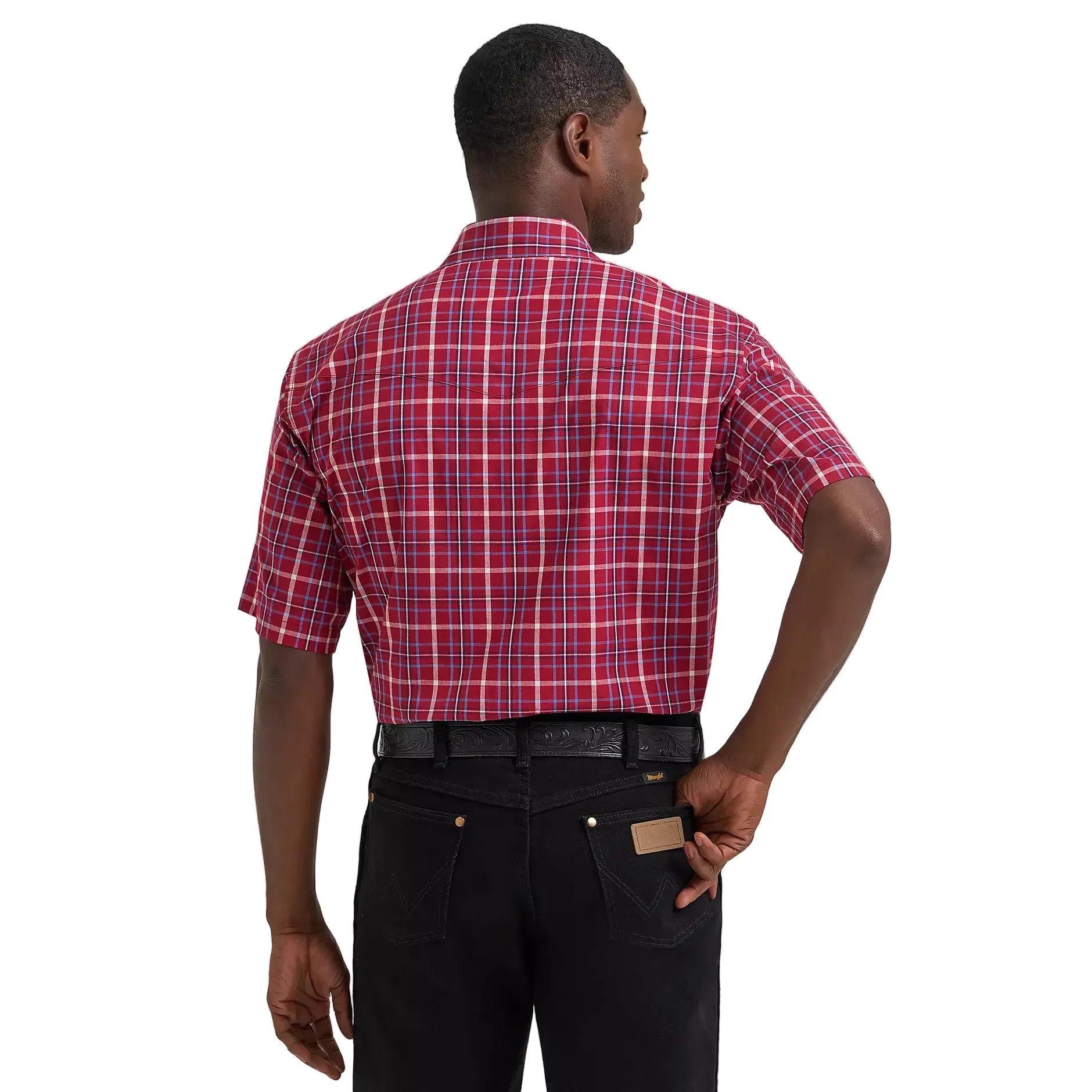 Men's Wrangler Deep Cherry Wrinkle Resist Short Sleeve Western Snap Shirt 112374878