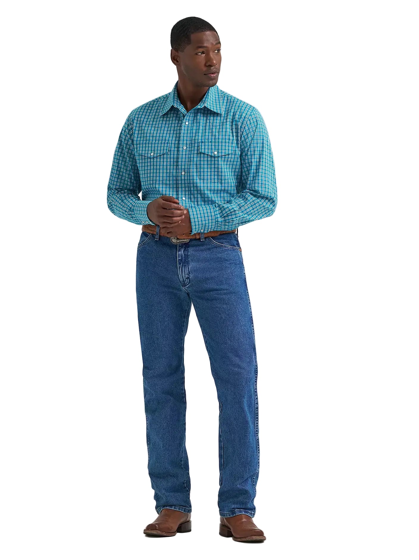 Men's Wrangler Wrinkle Resist Long Sleeve Western Snap Plaid Shirt 112374891