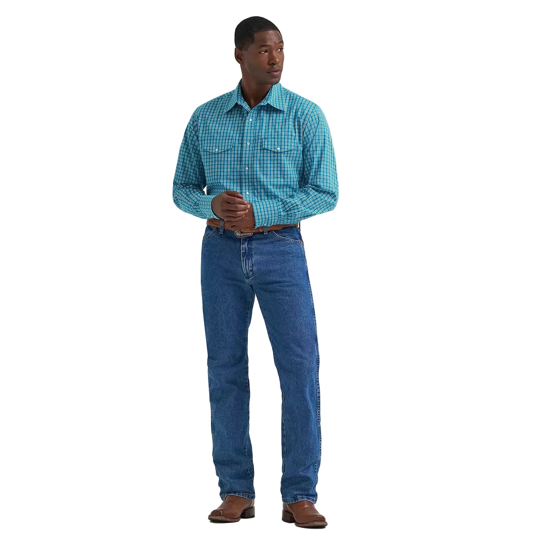 Men's Wrangler Wrinkle Resist Long Sleeve Western Snap Plaid Shirt 112374891