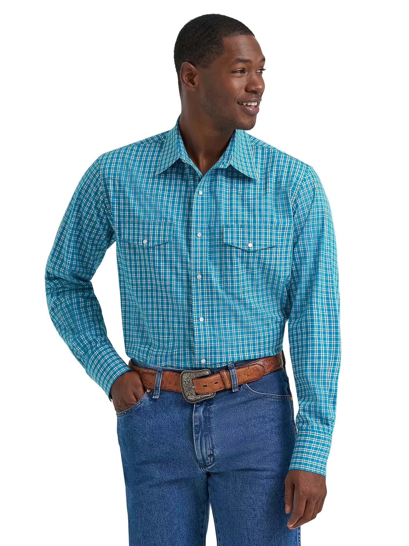 Men's Wrangler Wrinkle Resist Long Sleeve Western Snap Plaid Shirt 112374891