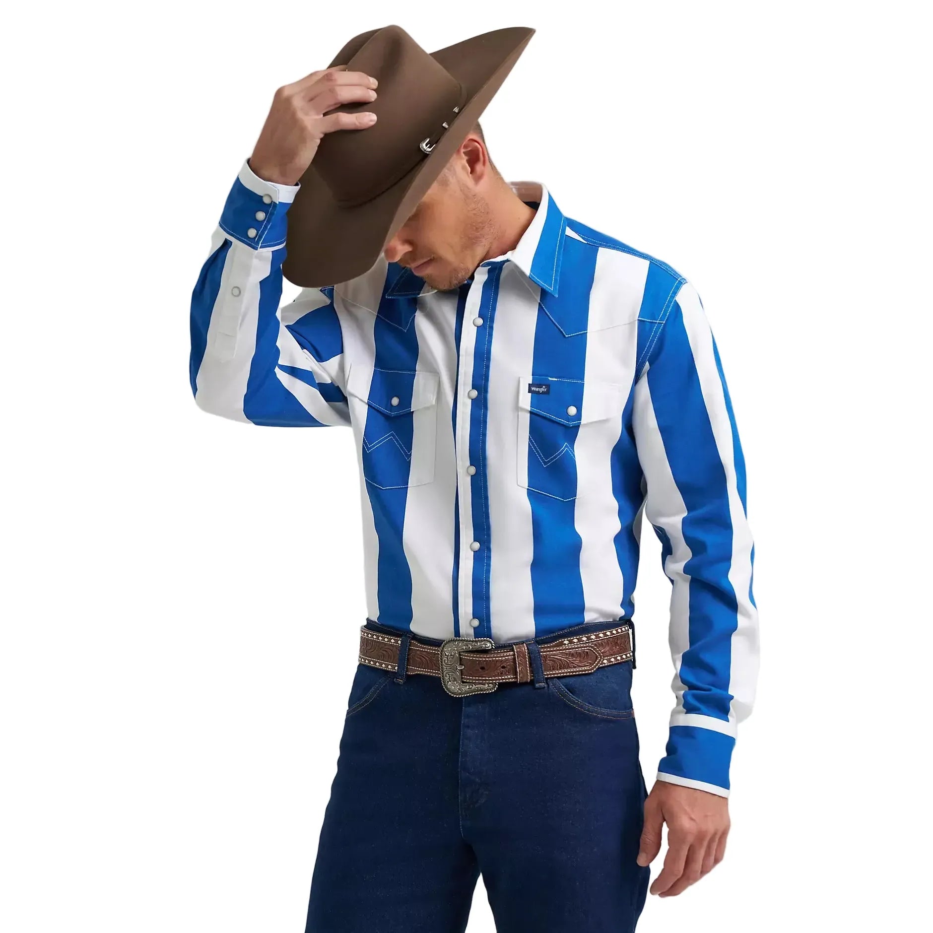 Men's Wrangler Big Blue Vintage-Inspired Brushpopper Western Snap Work Shirt 112375917