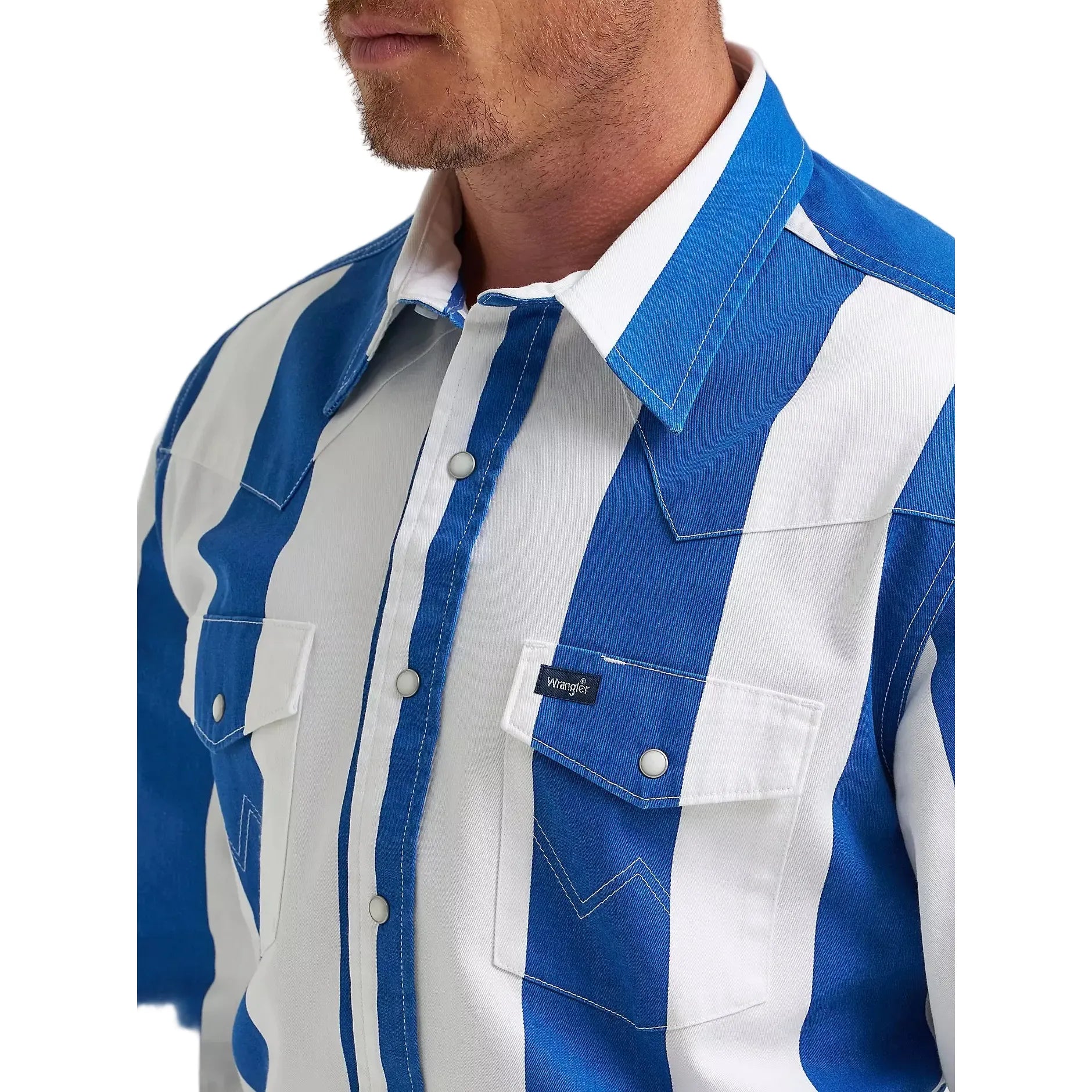 Men's Wrangler Big Blue Vintage-Inspired Brushpopper Western Snap Work Shirt 112375917